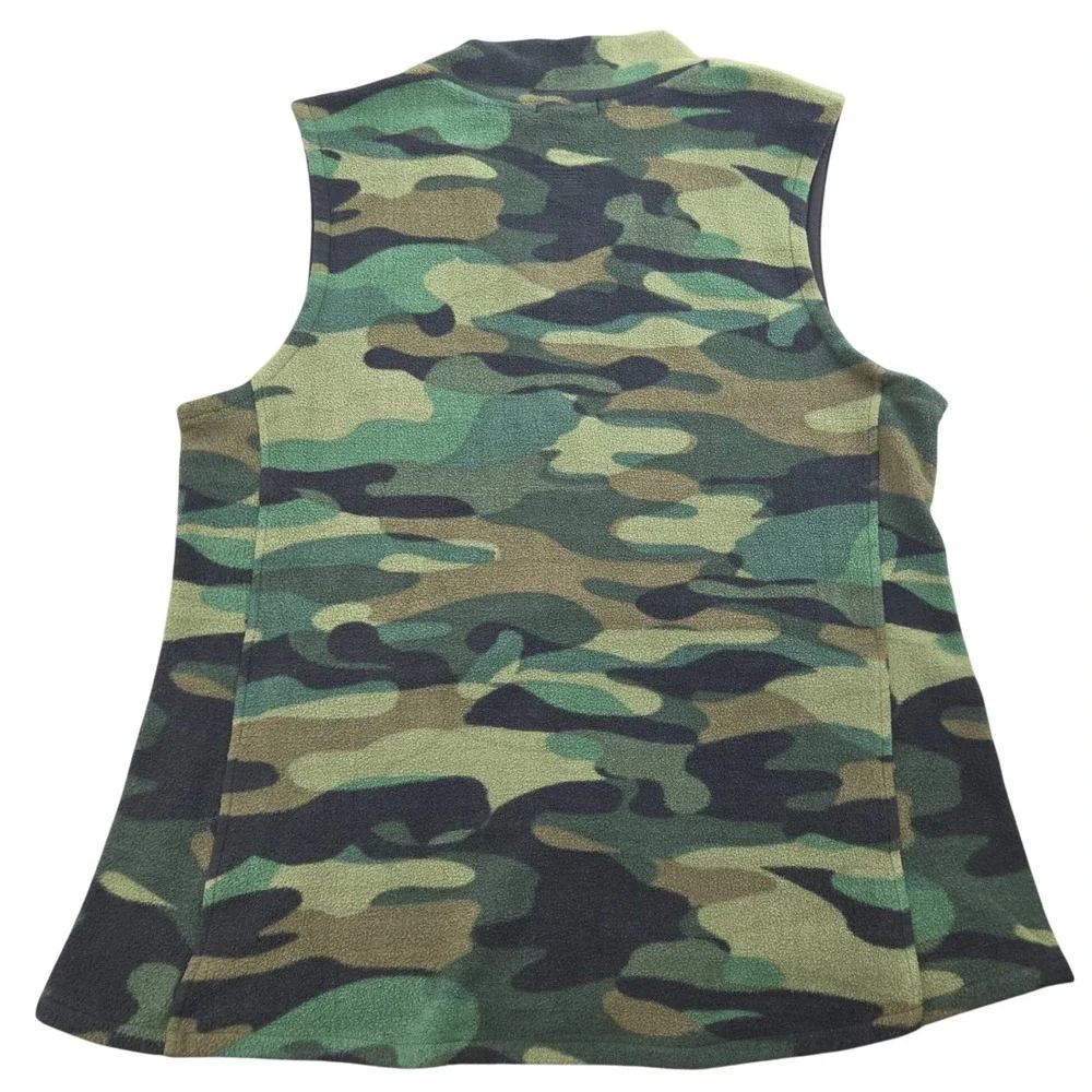 Cuddl Duds Fleece Vest Womens XL Green Camo Full Zip Stretch Layering Soft Cozy